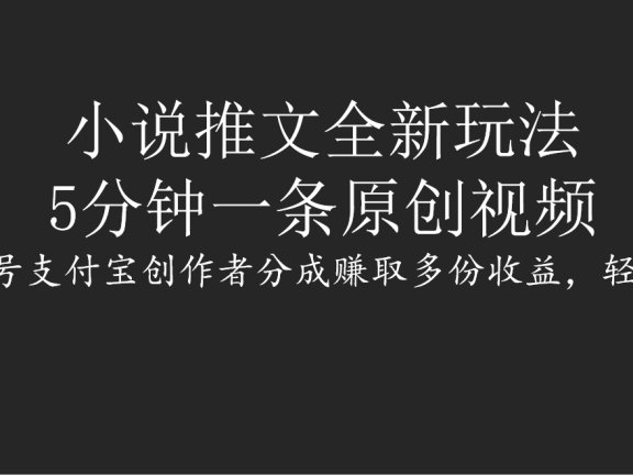 小说推文全新玩法,5分钟一条原创视频,结合视频号支付宝创作者分成赚取多份收益,轻松月入1W+