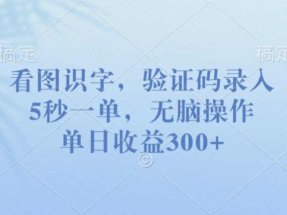 看图识字,验证码录入,5秒一单,无脑操作,单日收益300+